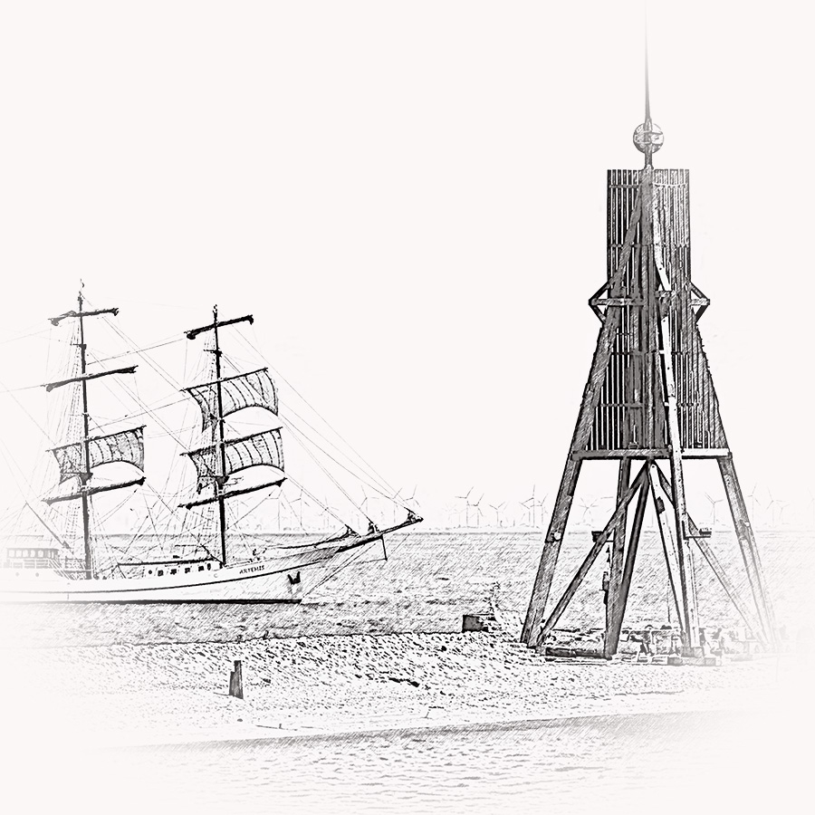 Cuxhaven Kugelbake mit Segler