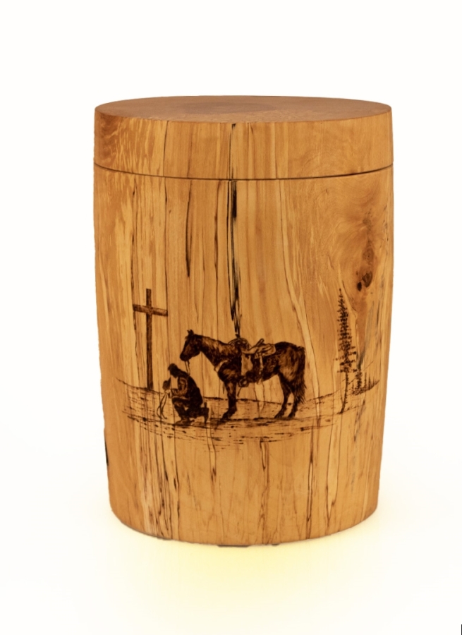 Holzurne trauender Reiter