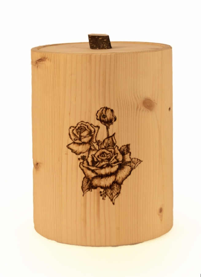 Holzurne mit Rose