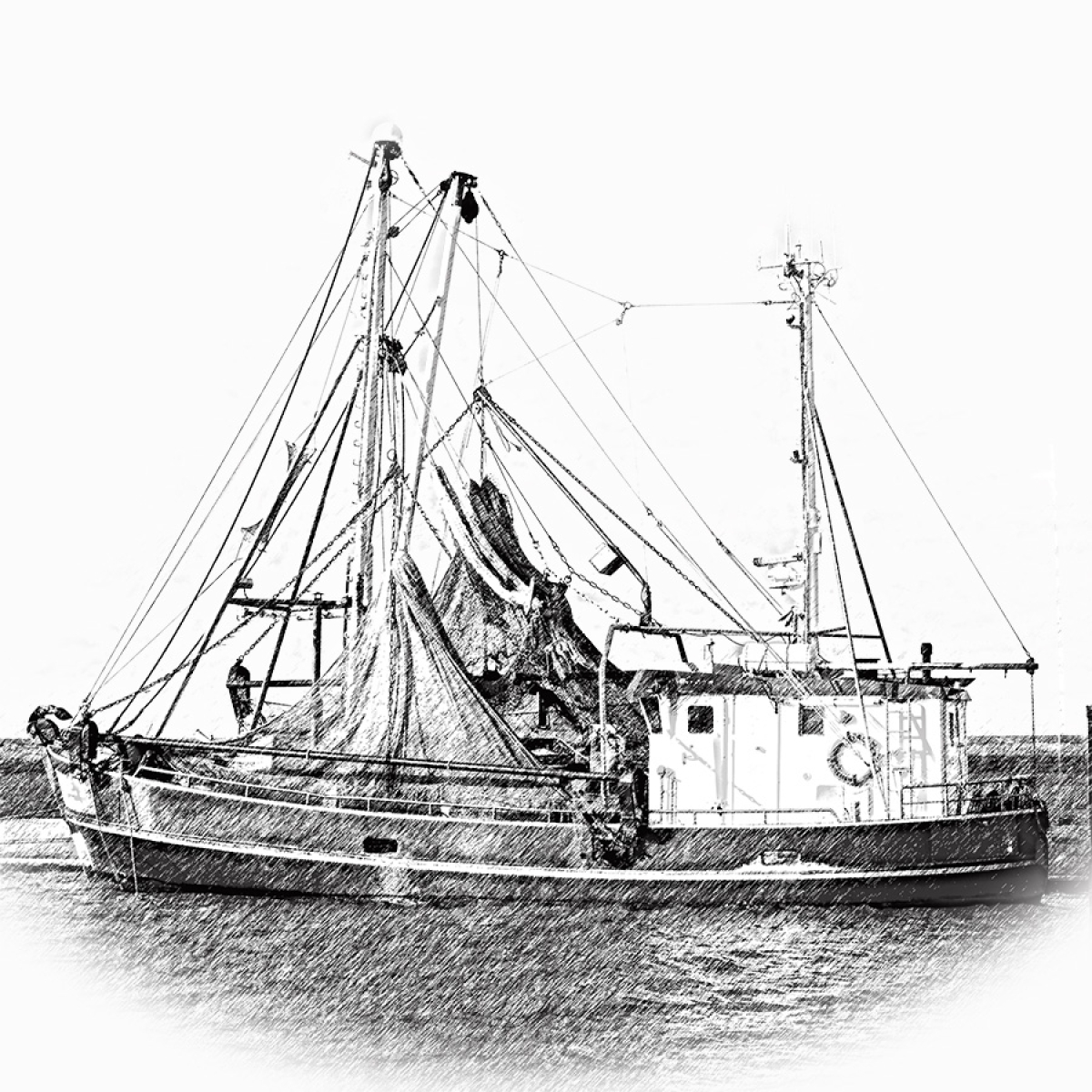 Fischkutter – Motiv der Lasergravur